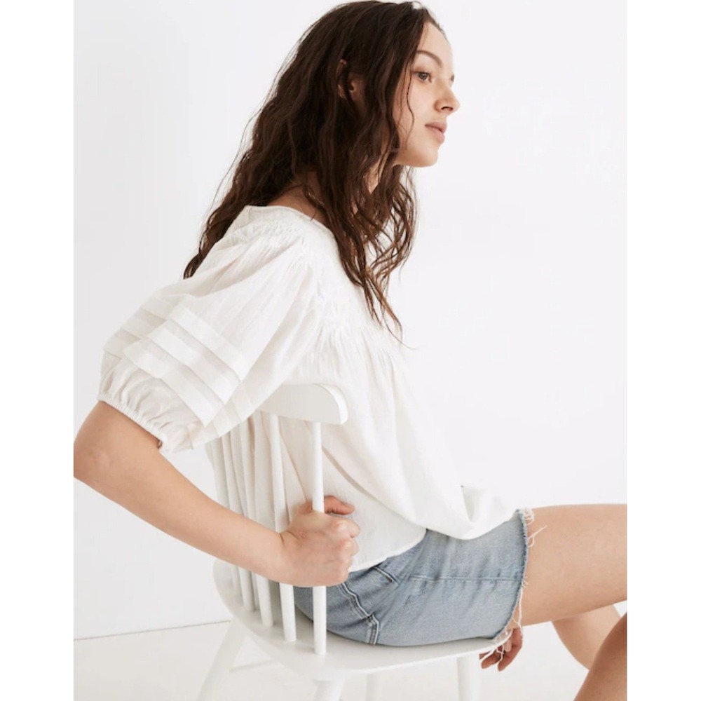 Madewell Embroidered Puff Sleeve Blouse Small White Cotton Boho Peasant Top